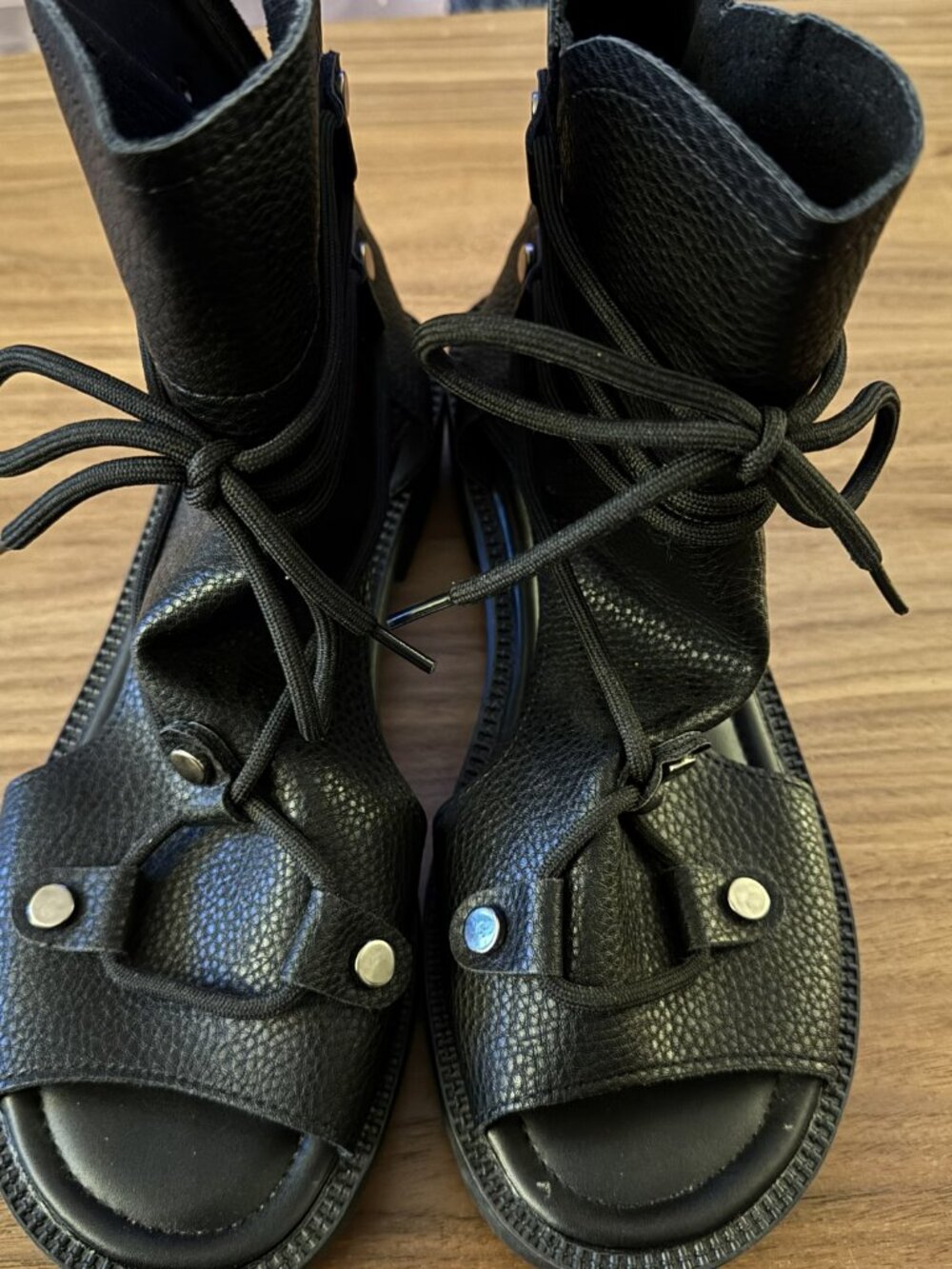 Black Peep-Toe Lace-Up Ankle Booties | EU 42 / US 11 - HS0439 - Picture 2 of 7